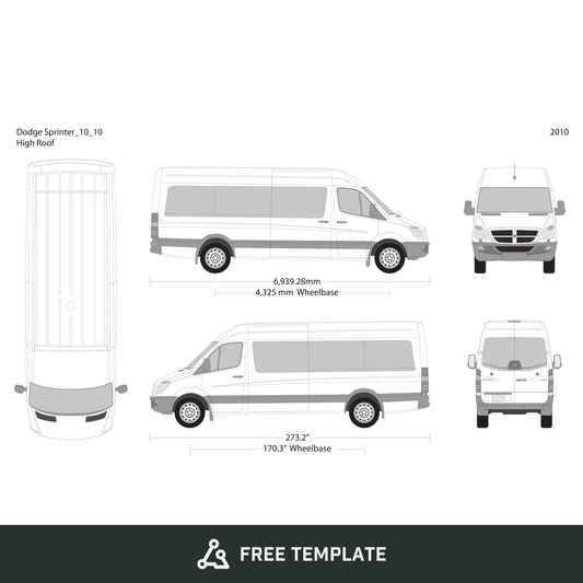 2010 Dodge Sprinter free vector vehicle wrap template - GravBase