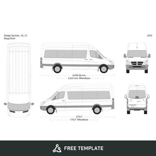 2010 Dodge Sprinter free vector vehicle wrap template - GravBase