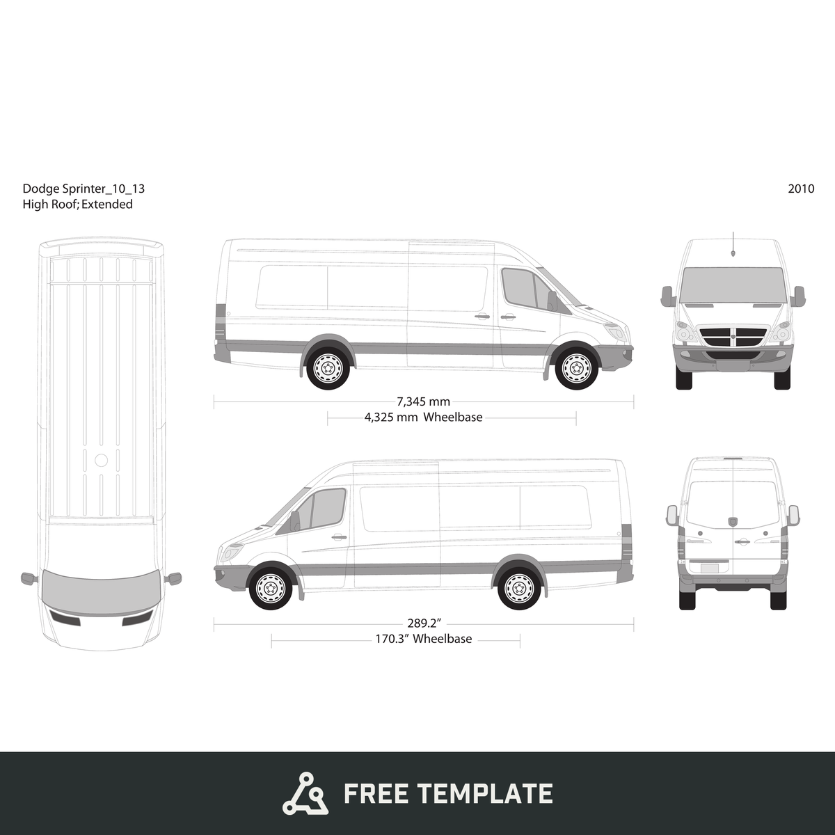 2010 Dodge Sprinter free vector vehicle wrap template - GravBase