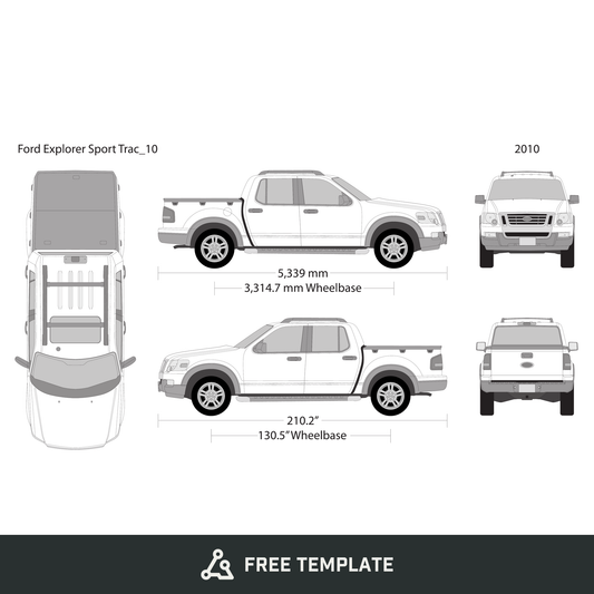 2010 Ford Explorer Sport Trac free vector vehicle wrap template - GravBase