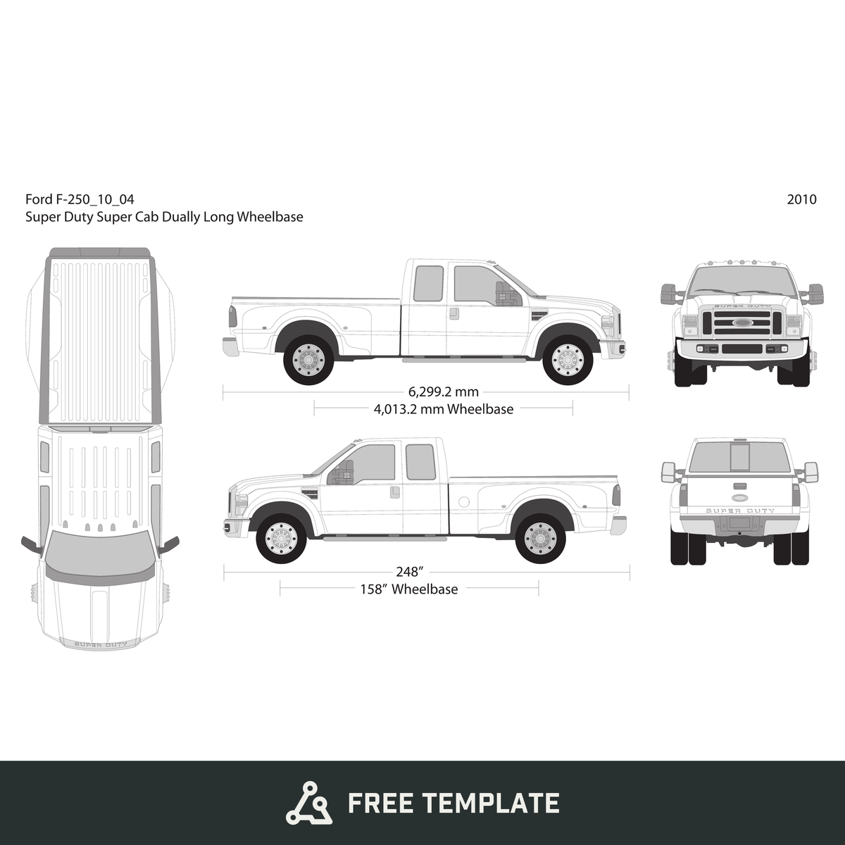 2010 Ford F-250 free vector vehicle wrap template - GravBase