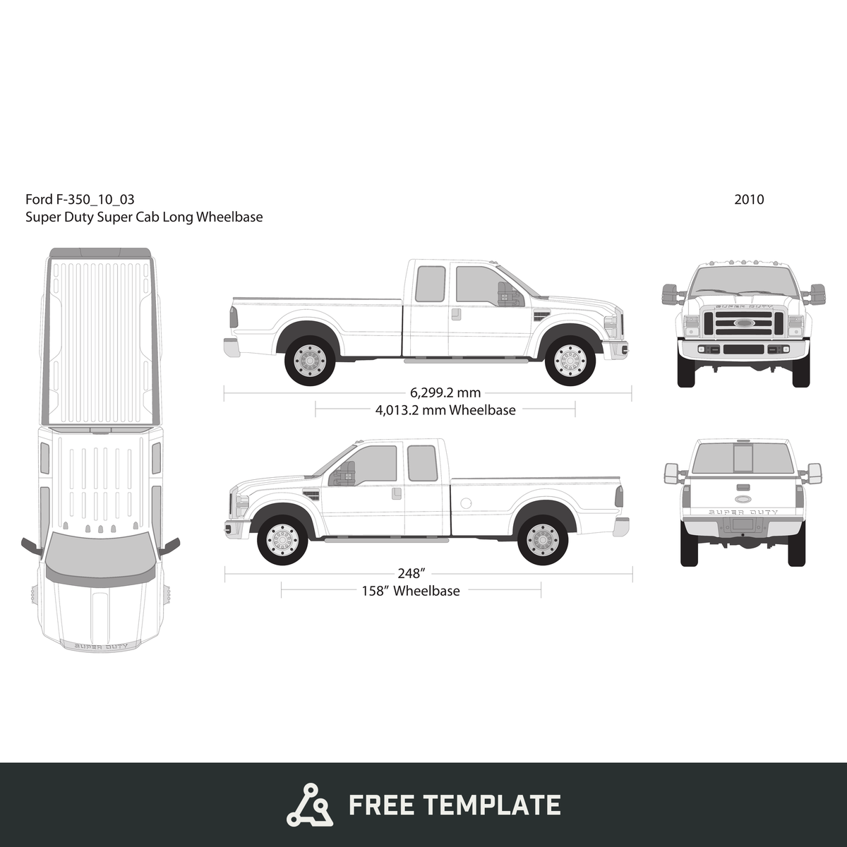 2010 Ford F-350 free vector vehicle wrap template - GravBase