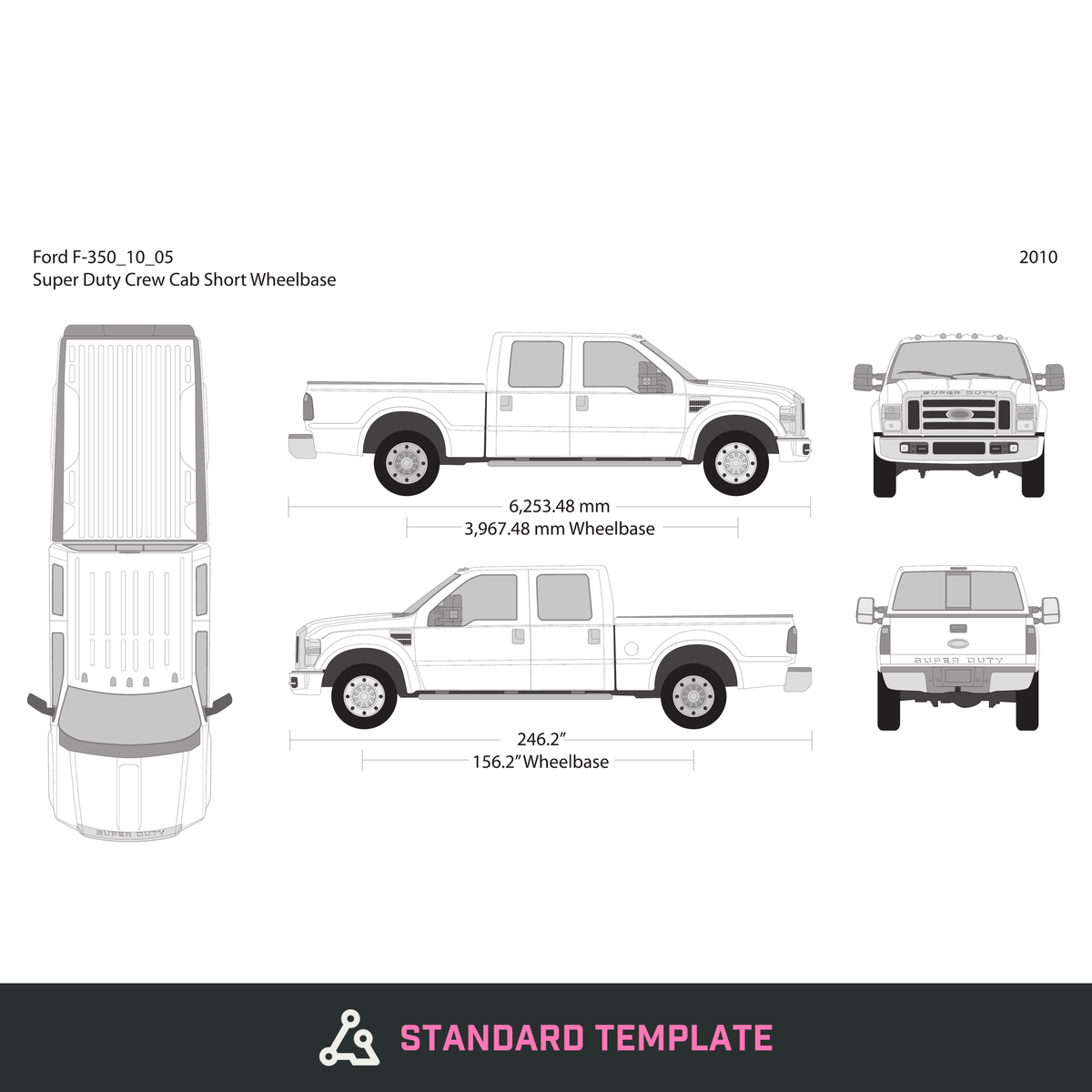 2010 Ford F-350 vector wrap template V05, Design-Ready PDF - GravBase