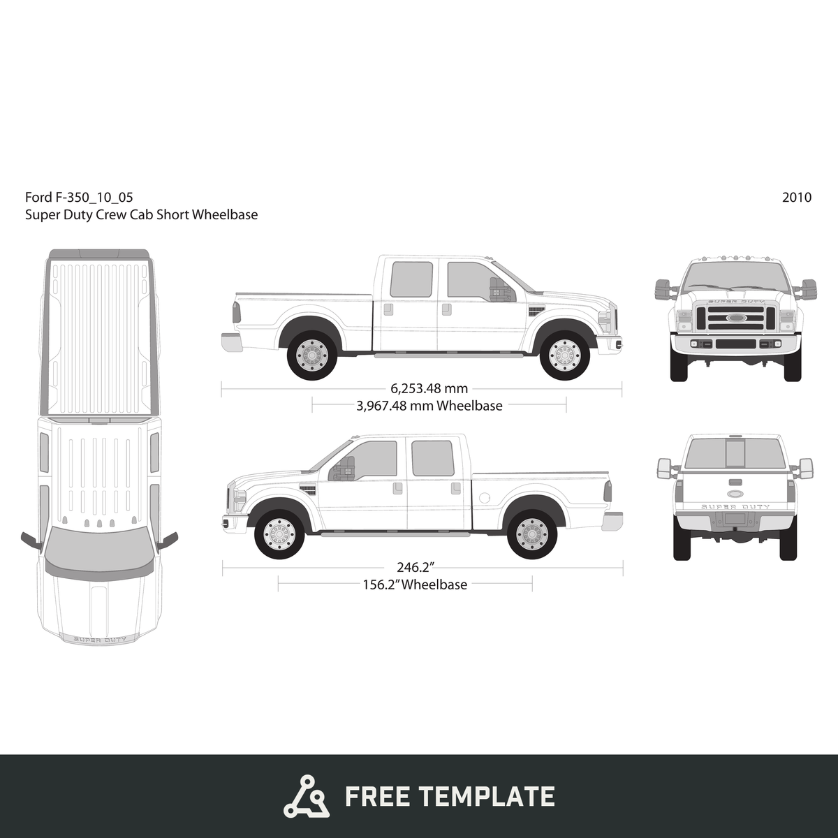 2010 Ford F-350 free vector vehicle wrap template - GravBase