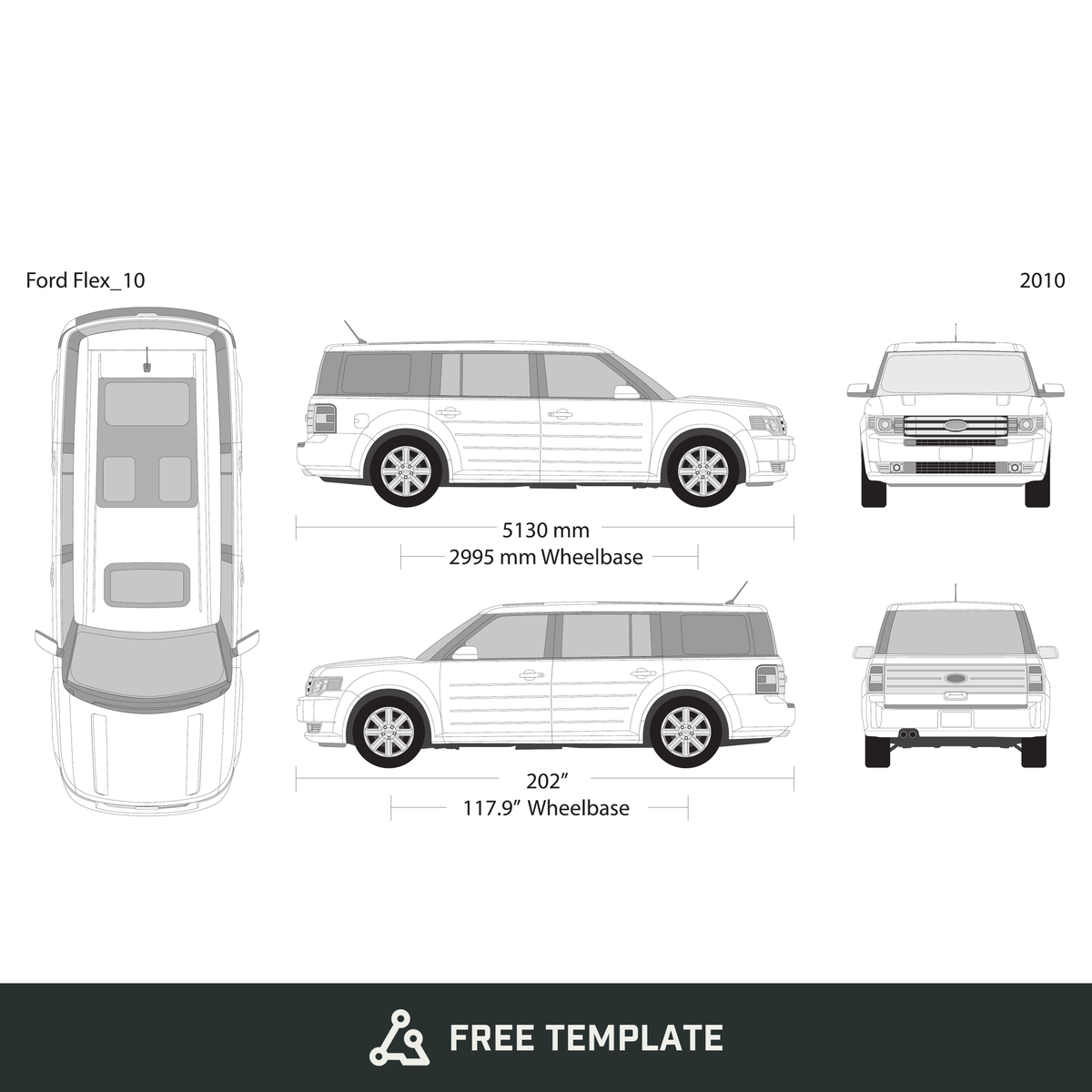 2010 Ford Flex free vector vehicle wrap template - GravBase