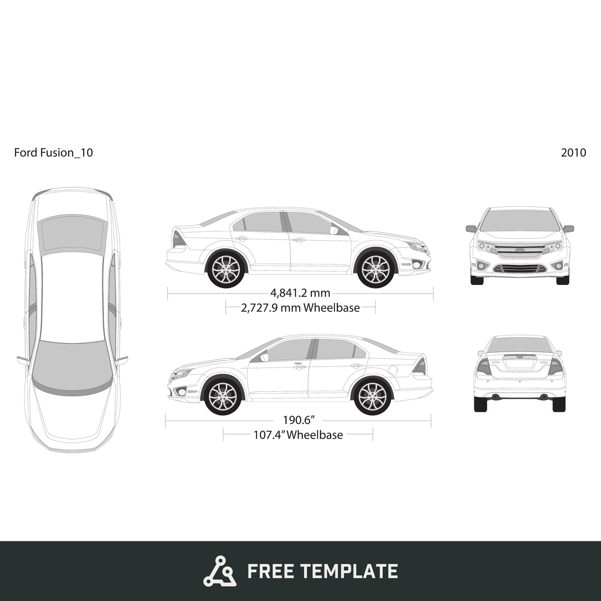 2010 Ford Fusion free vector vehicle wrap template - GravBase