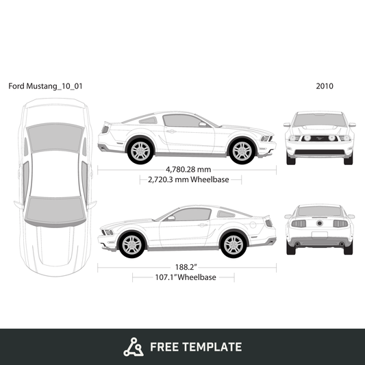 2010 Ford Mustang free vector vehicle wrap template - GravBase