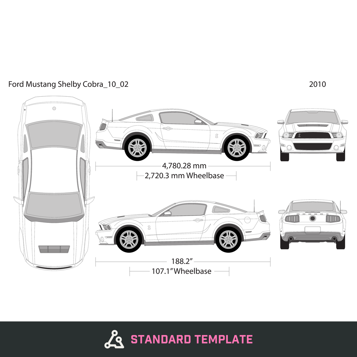 2010 Ford Mustang vector wrap template V02, Design-Ready PDF - GravBase