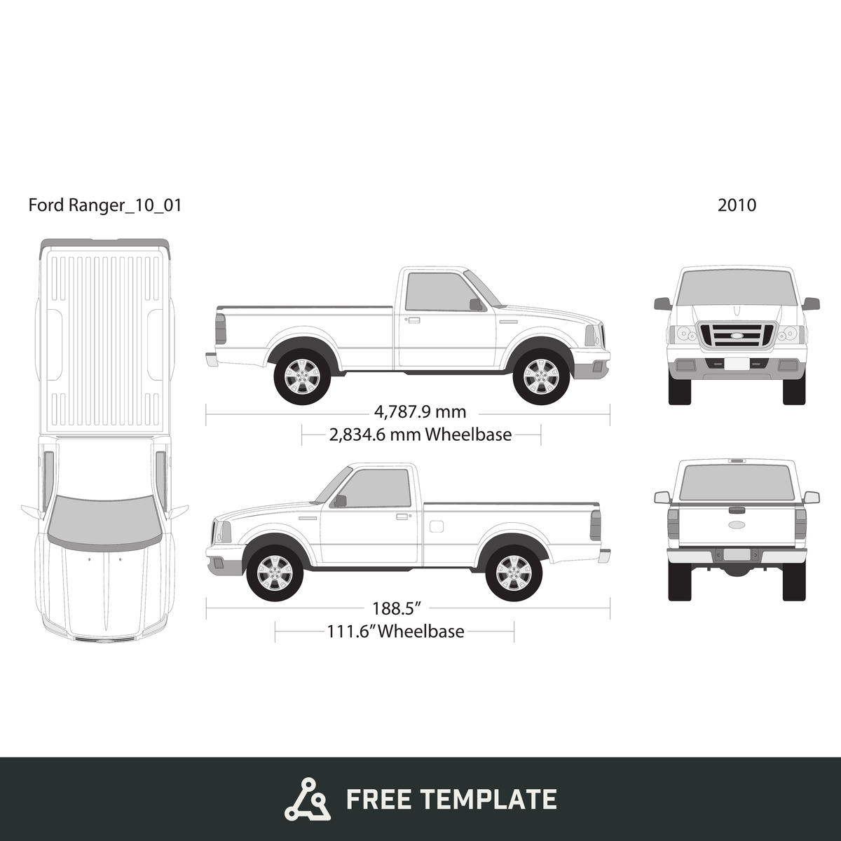 2010 Ford Ranger free vector vehicle wrap template - GravBase