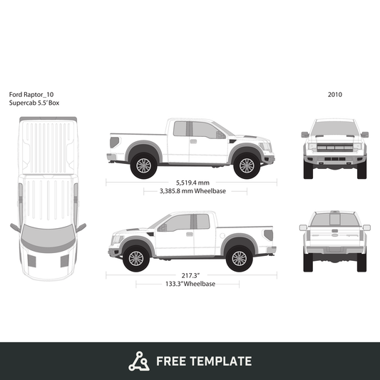 2010 Ford Raptor free vector vehicle wrap template - GravBase