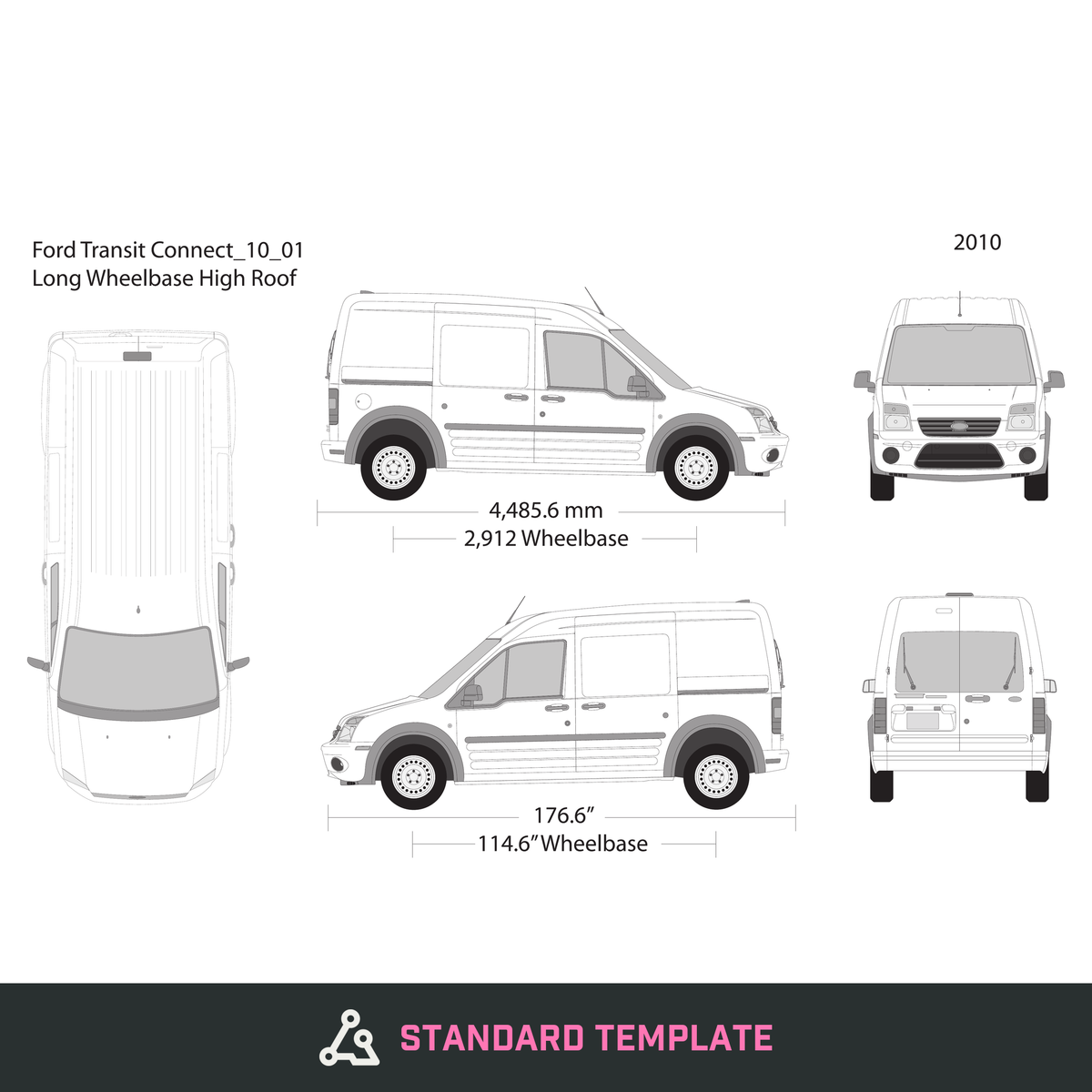 2010 Ford Transit Connect vector wrap template V01, Design-Ready PDF - GravBase