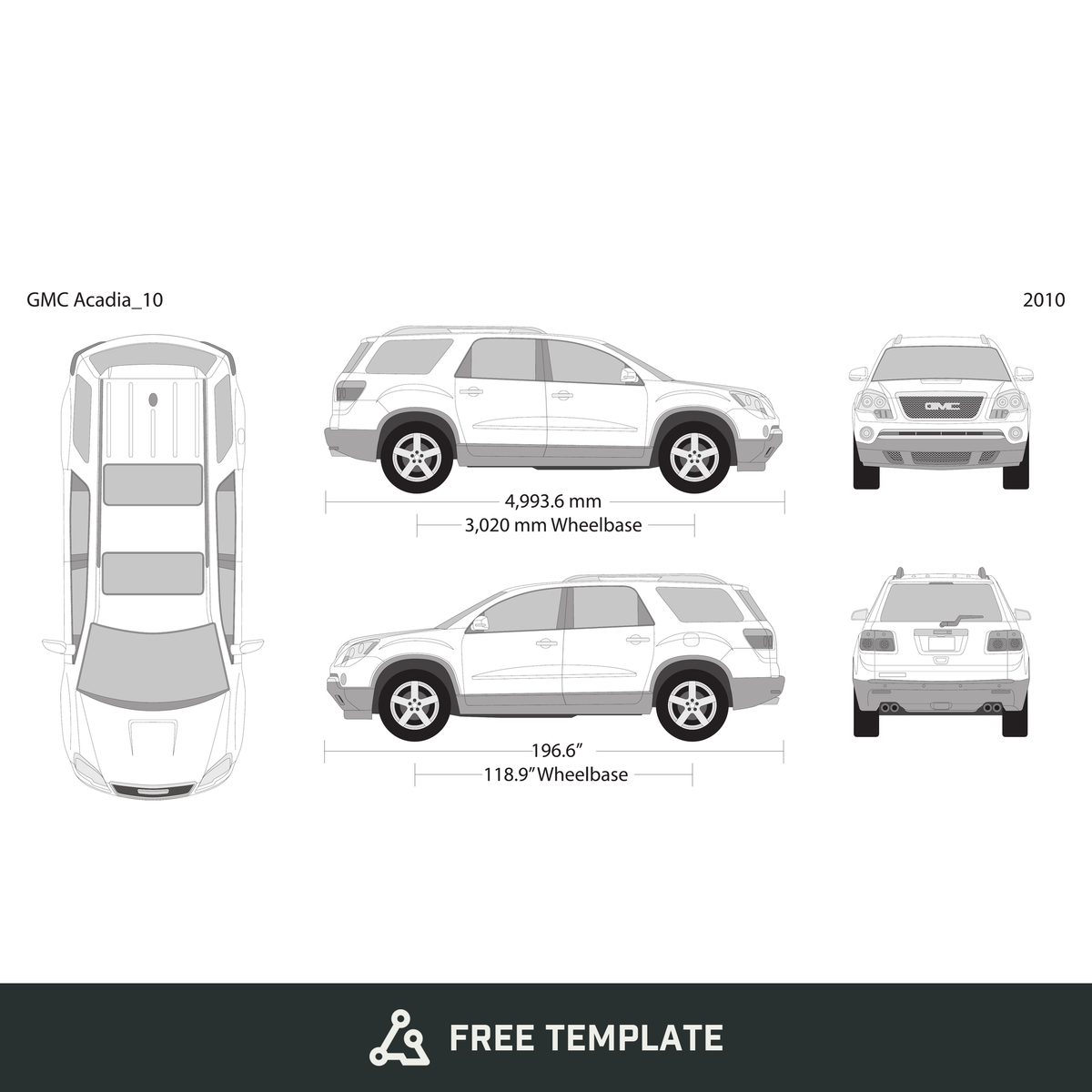 2010 GMC Acadia free vector vehicle wrap template - GravBase