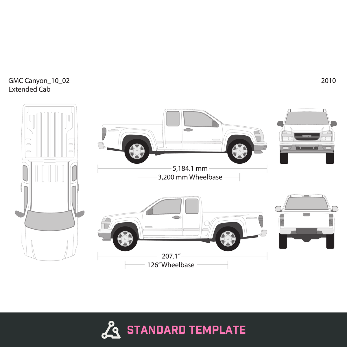 2010 GMC Canyon vector wrap template V02, Design-Ready PDF - GravBase