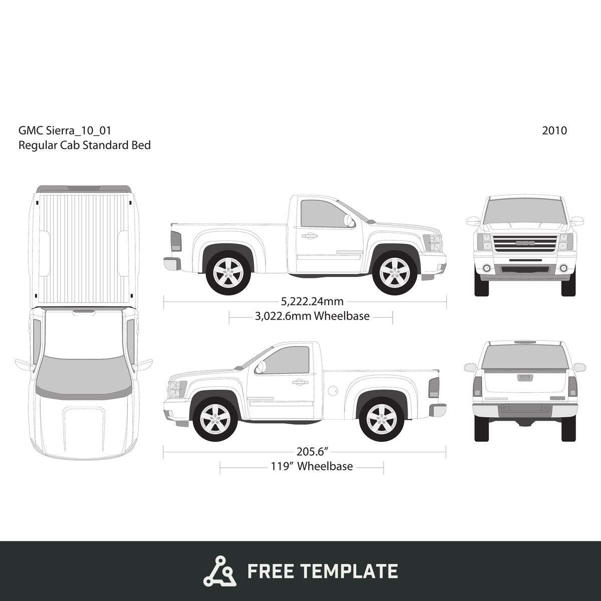 2010 GMC Sierra 1500 free vector vehicle wrap template - GravBase
