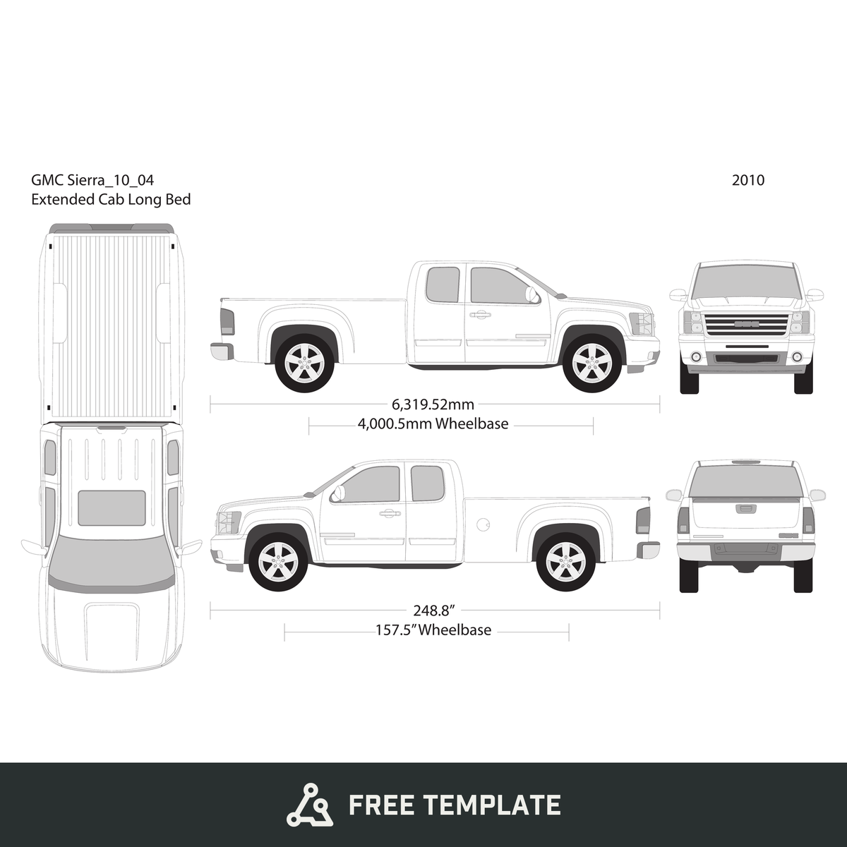 2010 GMC Sierra 1500 free vector vehicle wrap template - GravBase