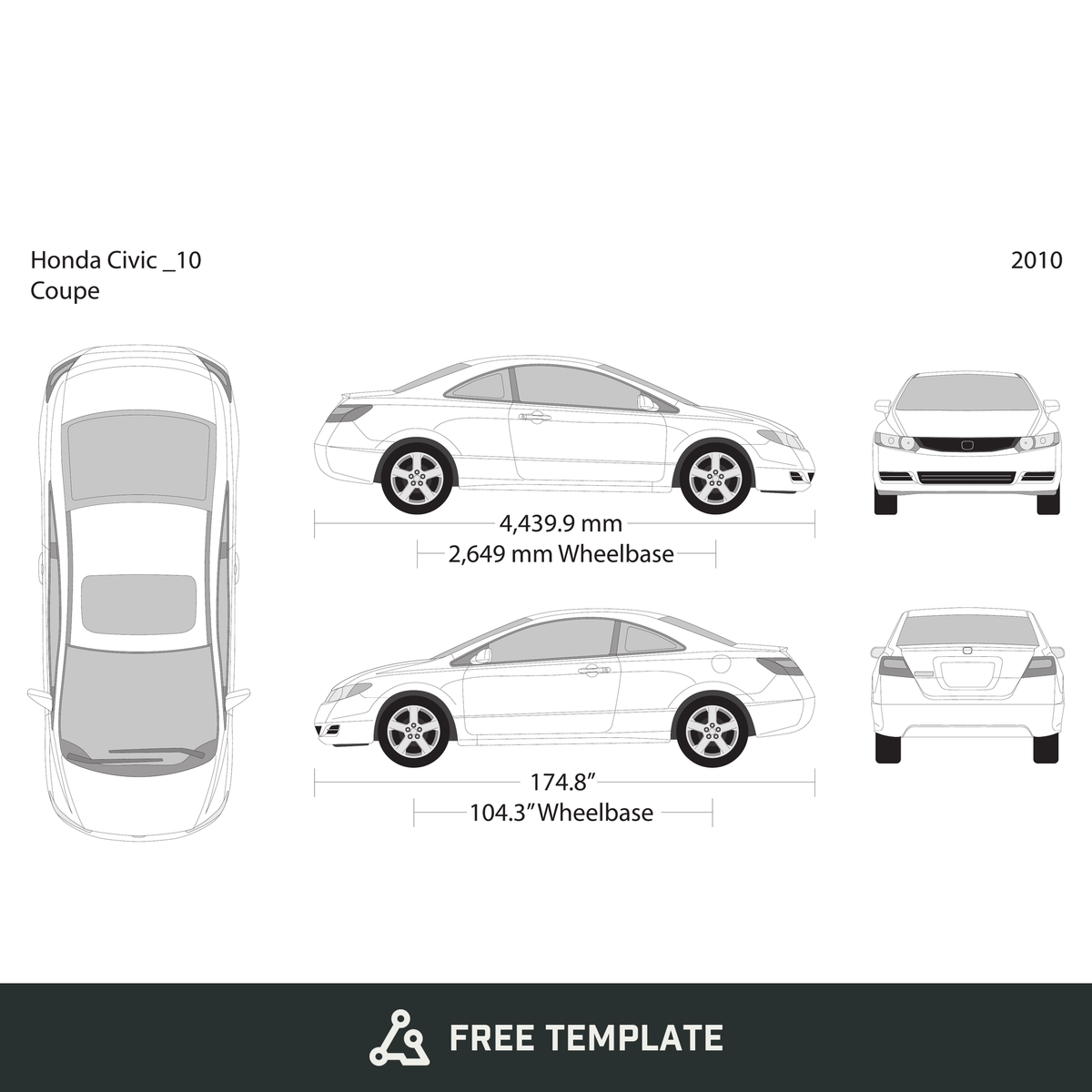 2010 Honda Civic Coupe free vector vehicle wrap template - GravBase