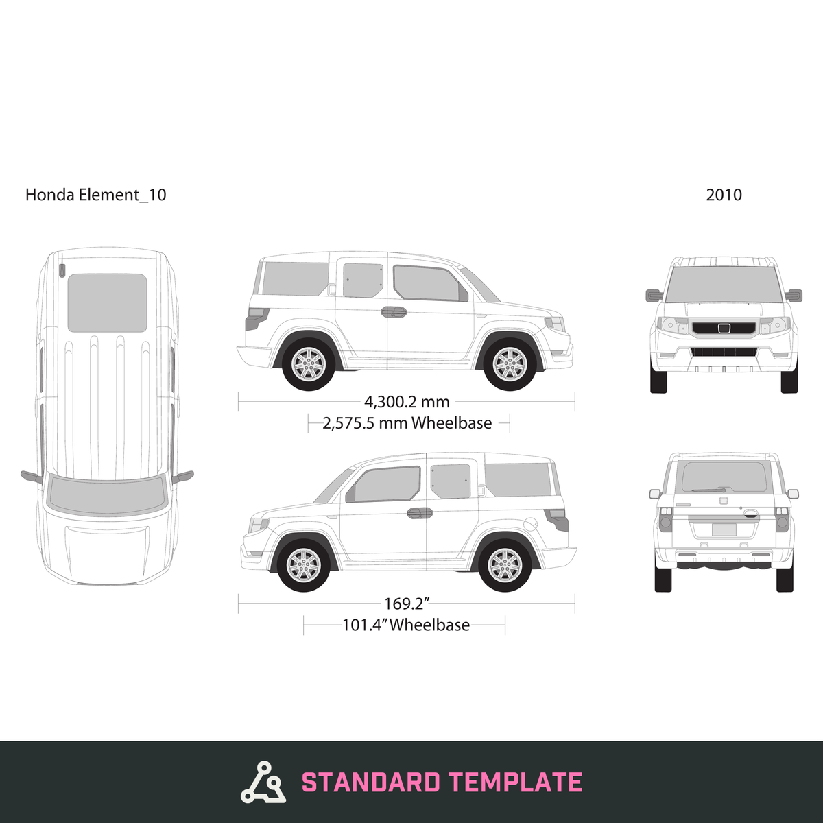 2010 Honda Element vector wrap template, Design-Ready PDF - GravBase