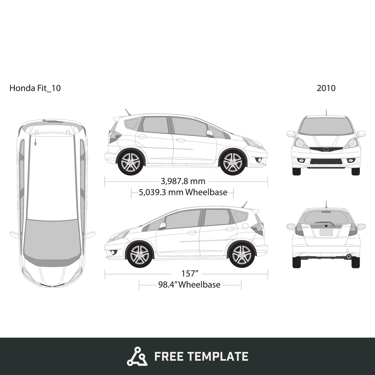 2010 Honda Fit free vector vehicle wrap template - GravBase