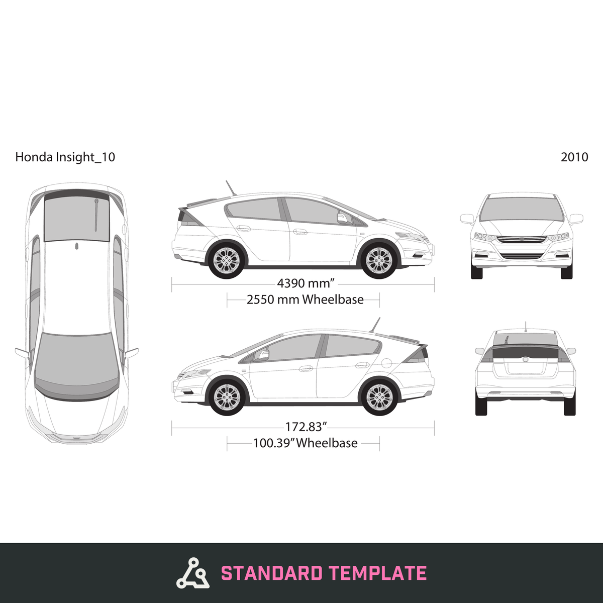 2010 Honda Insight vector wrap template, Design-Ready PDF - GravBase
