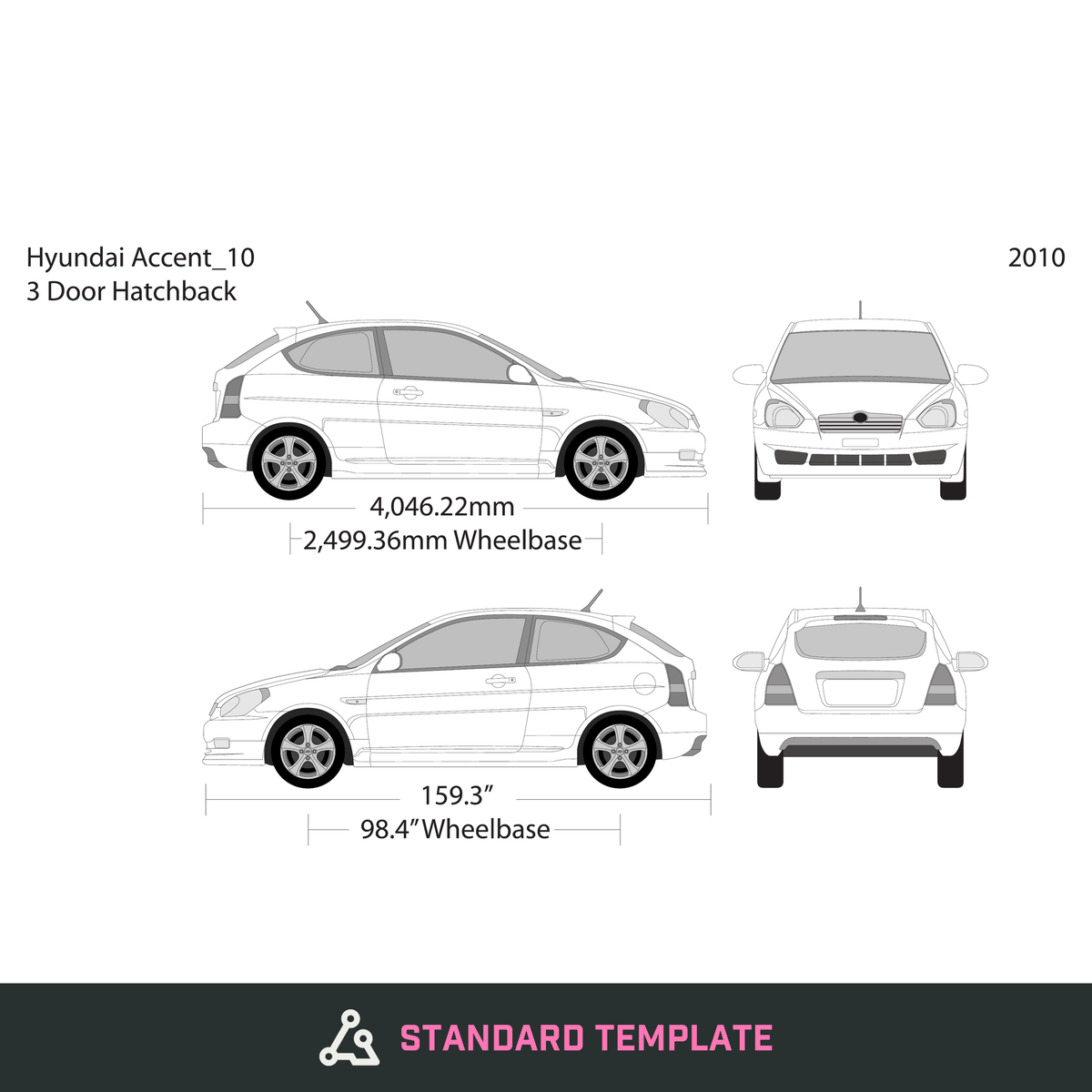 2010 Hyundai Accent Hatchback vector wrap template, Design-Ready PDF - GravBase