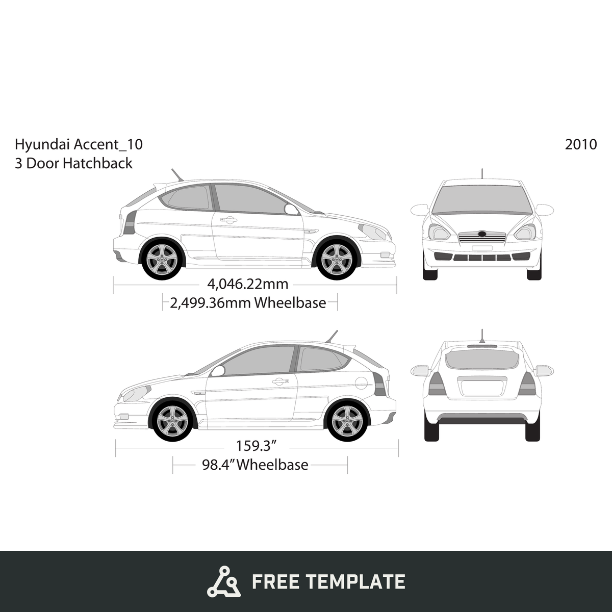 2010 Hyundai Accent Hatchback free vector vehicle wrap template - GravBase