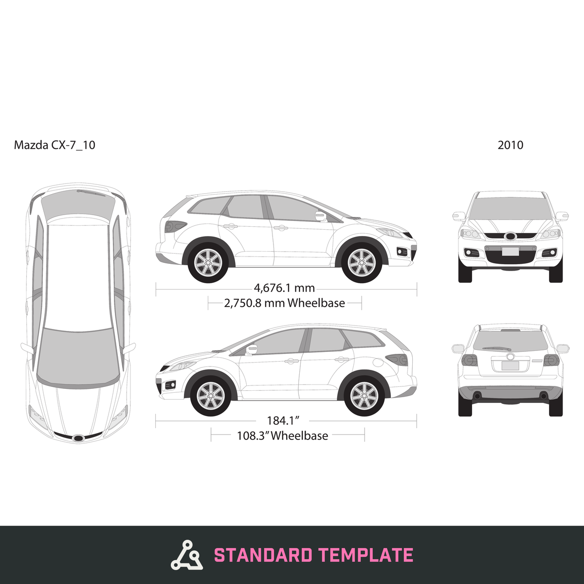 2010 Mazda CX-7 vector wrap template, Design-Ready PDF - GravBase