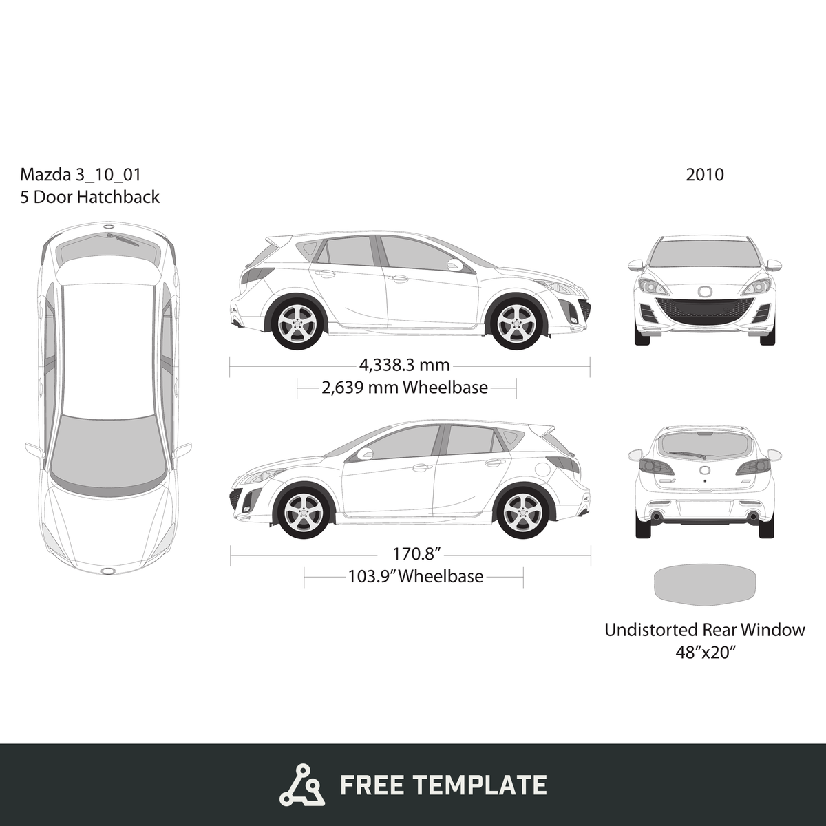 2010 Mazda 3 Hatchback free vector vehicle wrap template - GravBase