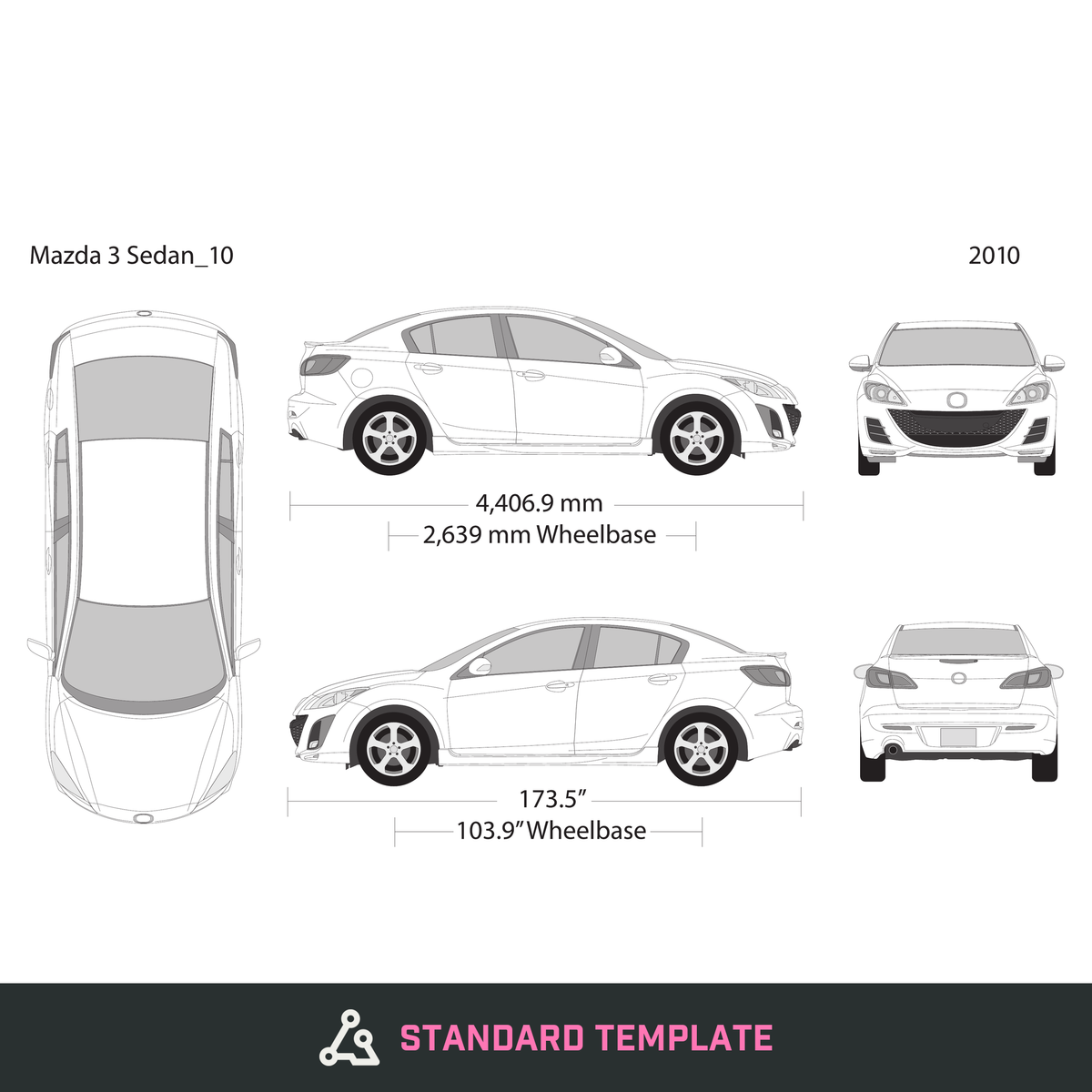 2010 Mazda 3 Sedan vector wrap template, Design-Ready PDF - GravBase
