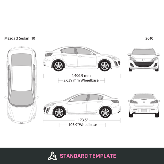 2010 Mazda 3 Sedan vector wrap template, Design-Ready PDF - GravBase