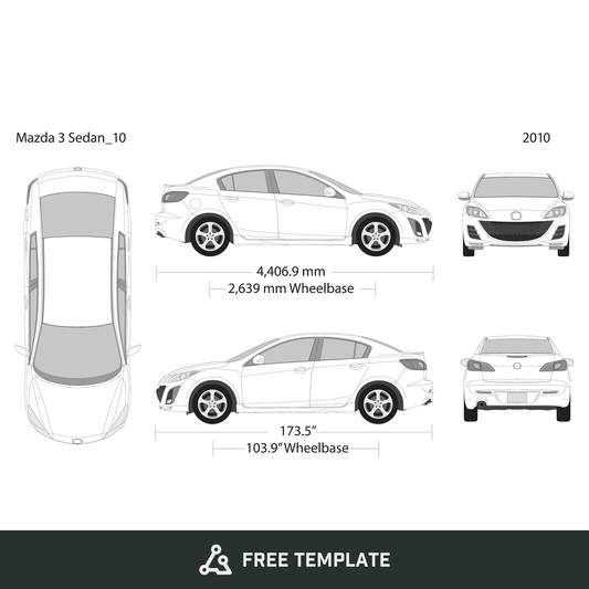 2010 Mazda 3 Sedan free vector vehicle wrap template - GravBase