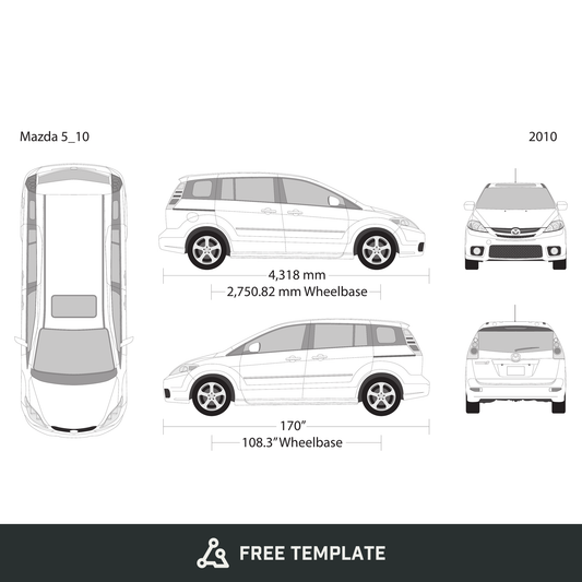 2010 Mazda 5 free vector vehicle wrap template - GravBase