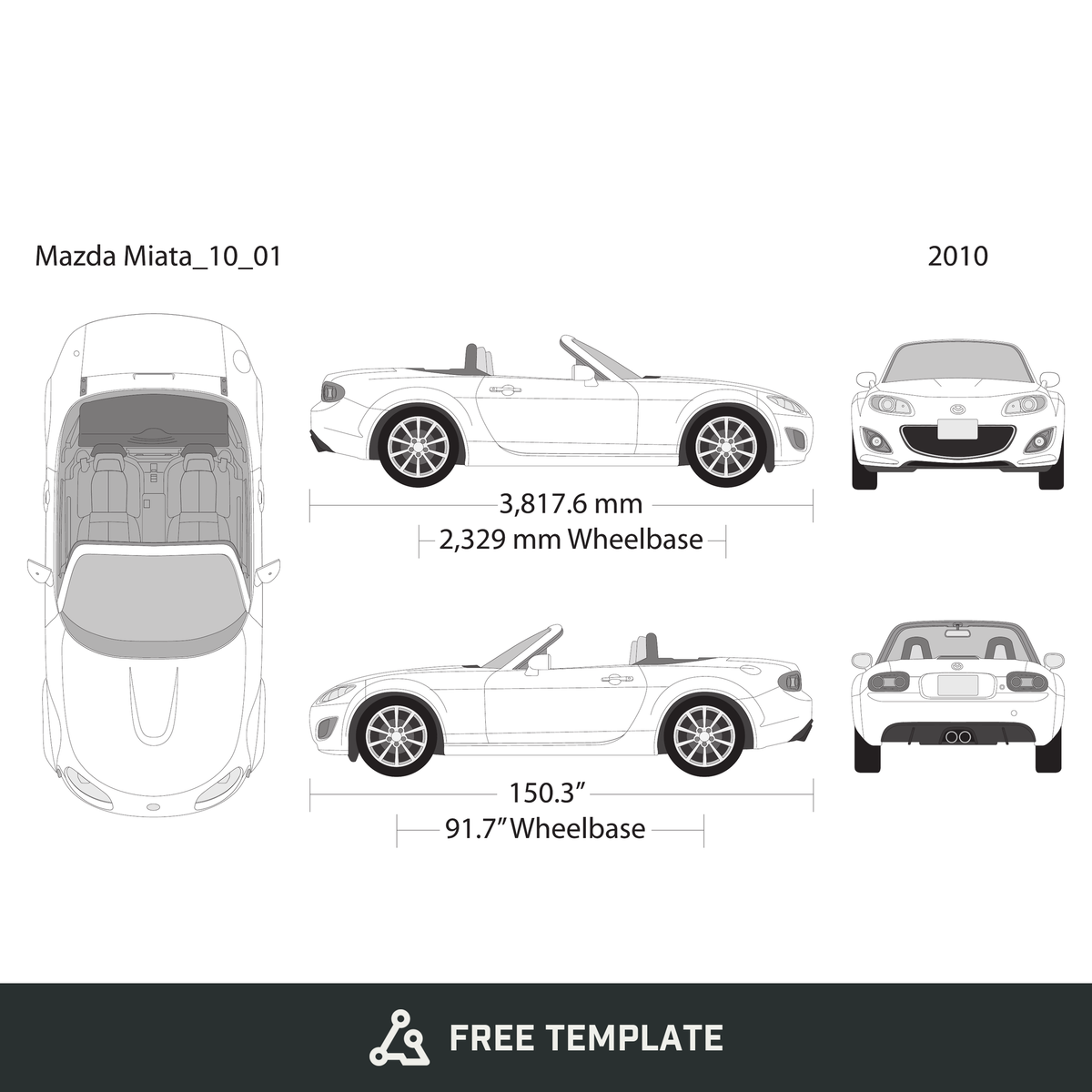 2010 Mazda Miata free vector vehicle wrap template - GravBase