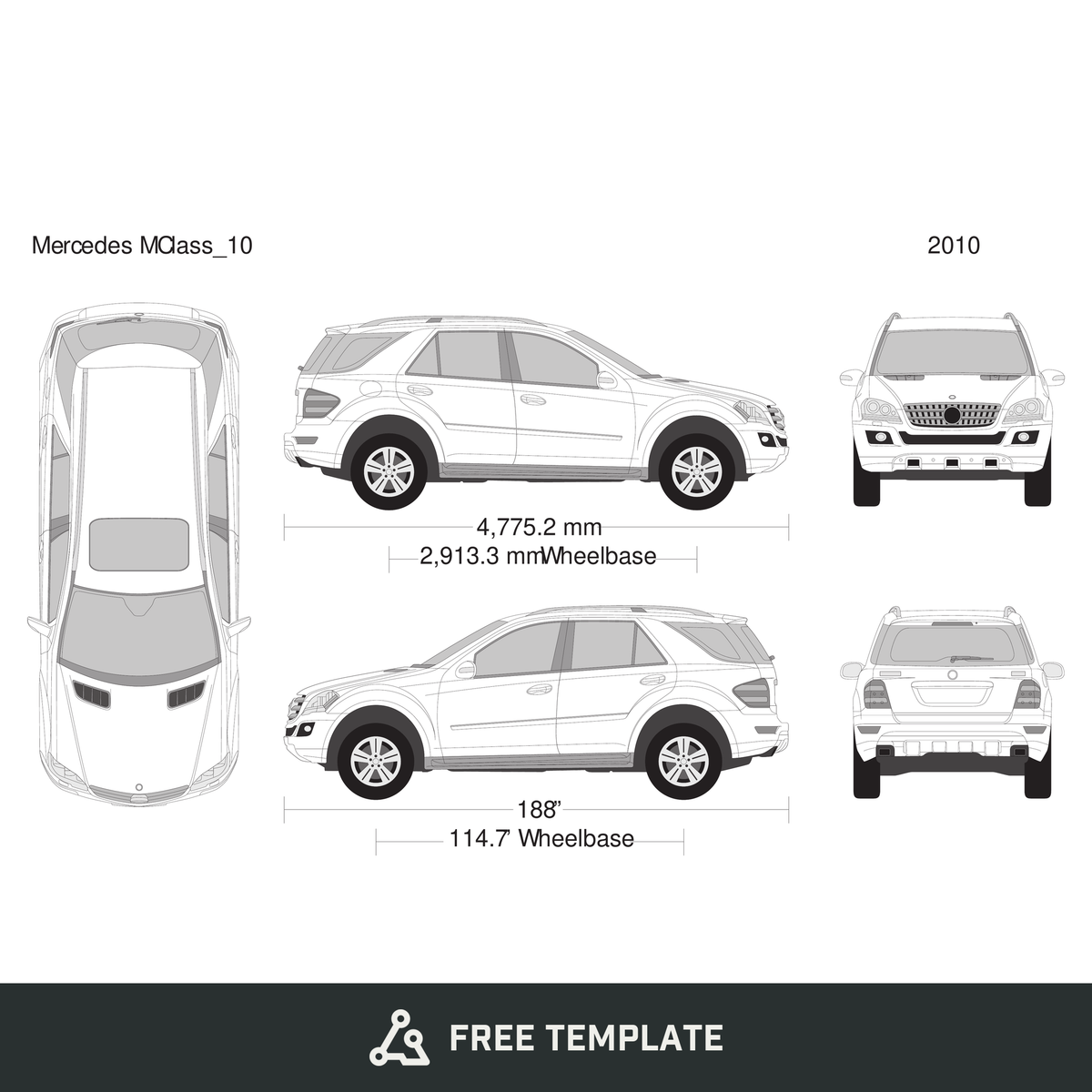 2010 Mercedes M-Class free vector vehicle wrap template - GravBase