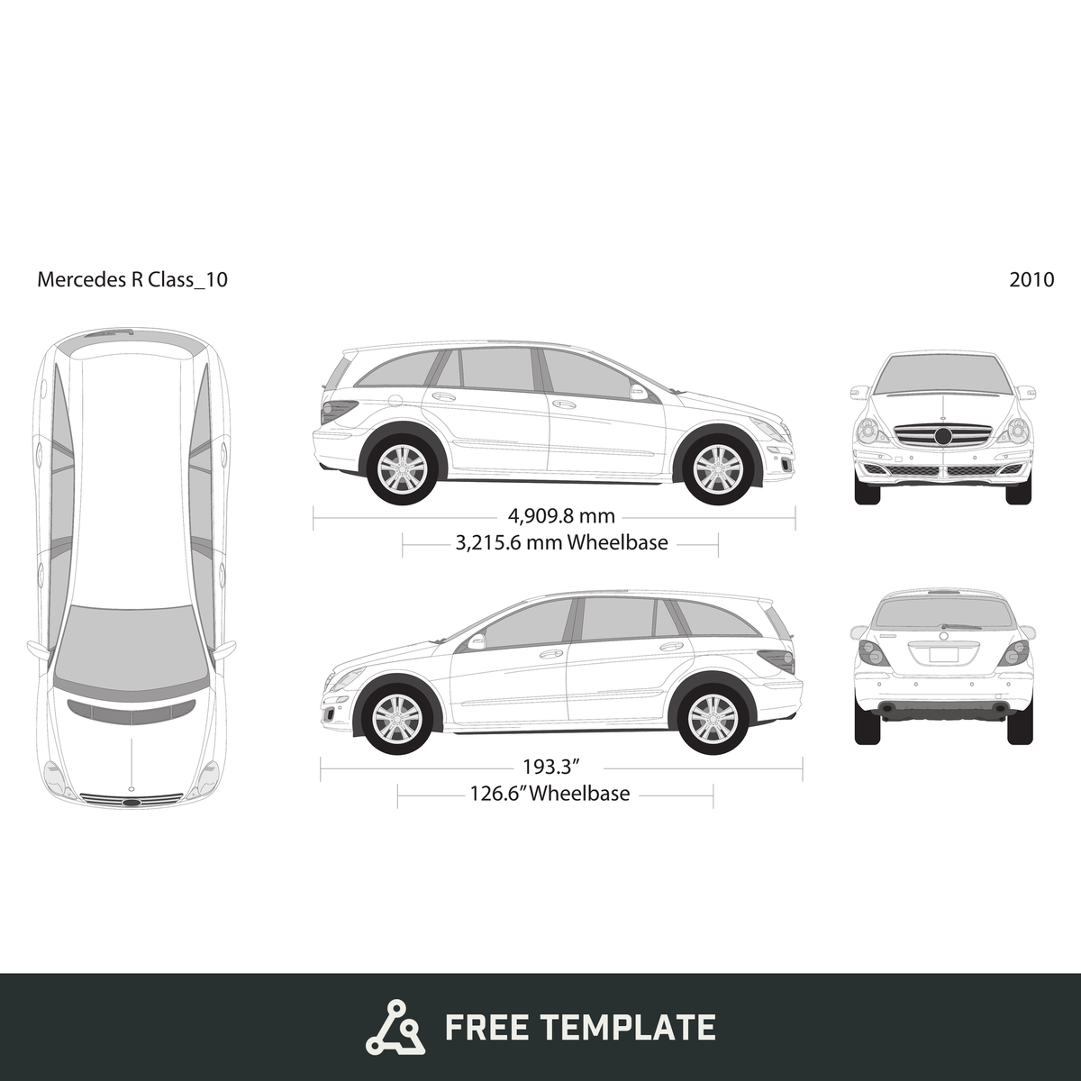 2010 Mercedes R-Class free vector vehicle wrap template - GravBase