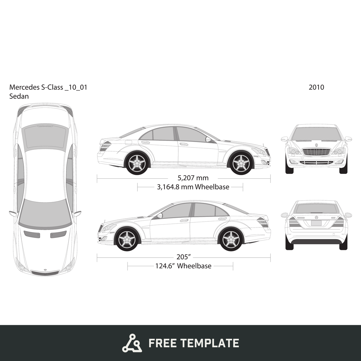 2010 Mercedes S-Class free vector vehicle wrap template - GravBase