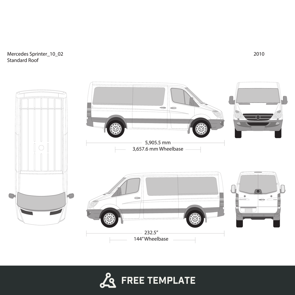 2010 Mercedes Sprinter free vector vehicle wrap template - GravBase
