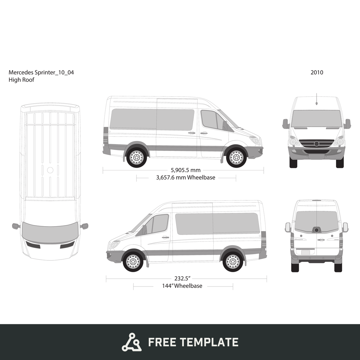 2010 Mercedes Sprinter free vector vehicle wrap template - GravBase