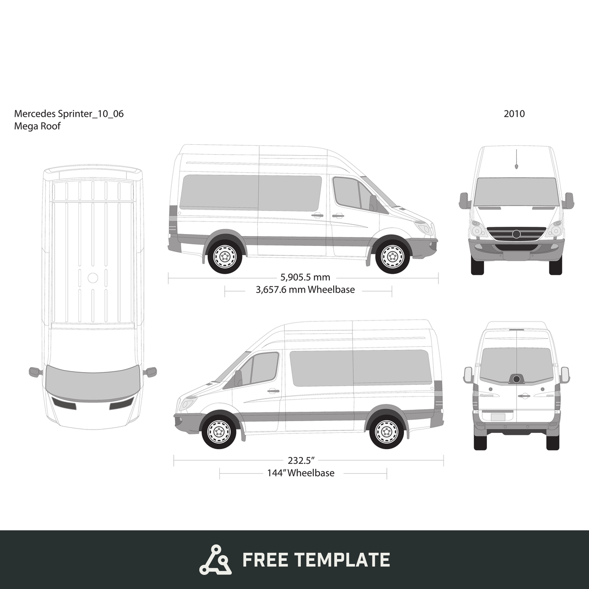 2010 Mercedes Sprinter free vector vehicle wrap template - GravBase