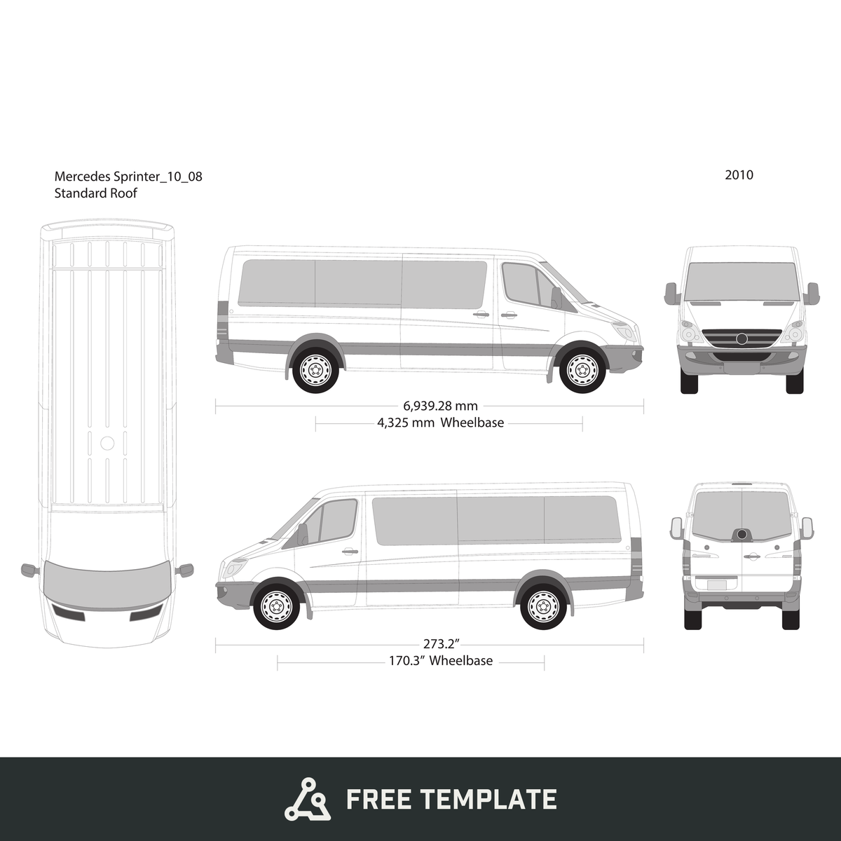 2010 Mercedes Sprinter free vector vehicle wrap template - GravBase