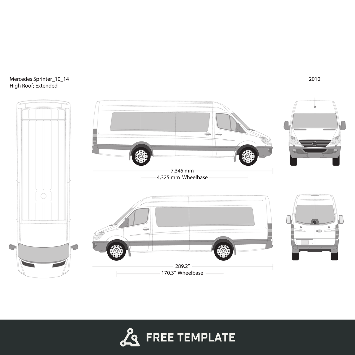 2010 Mercedes Sprinter free vector vehicle wrap template - GravBase