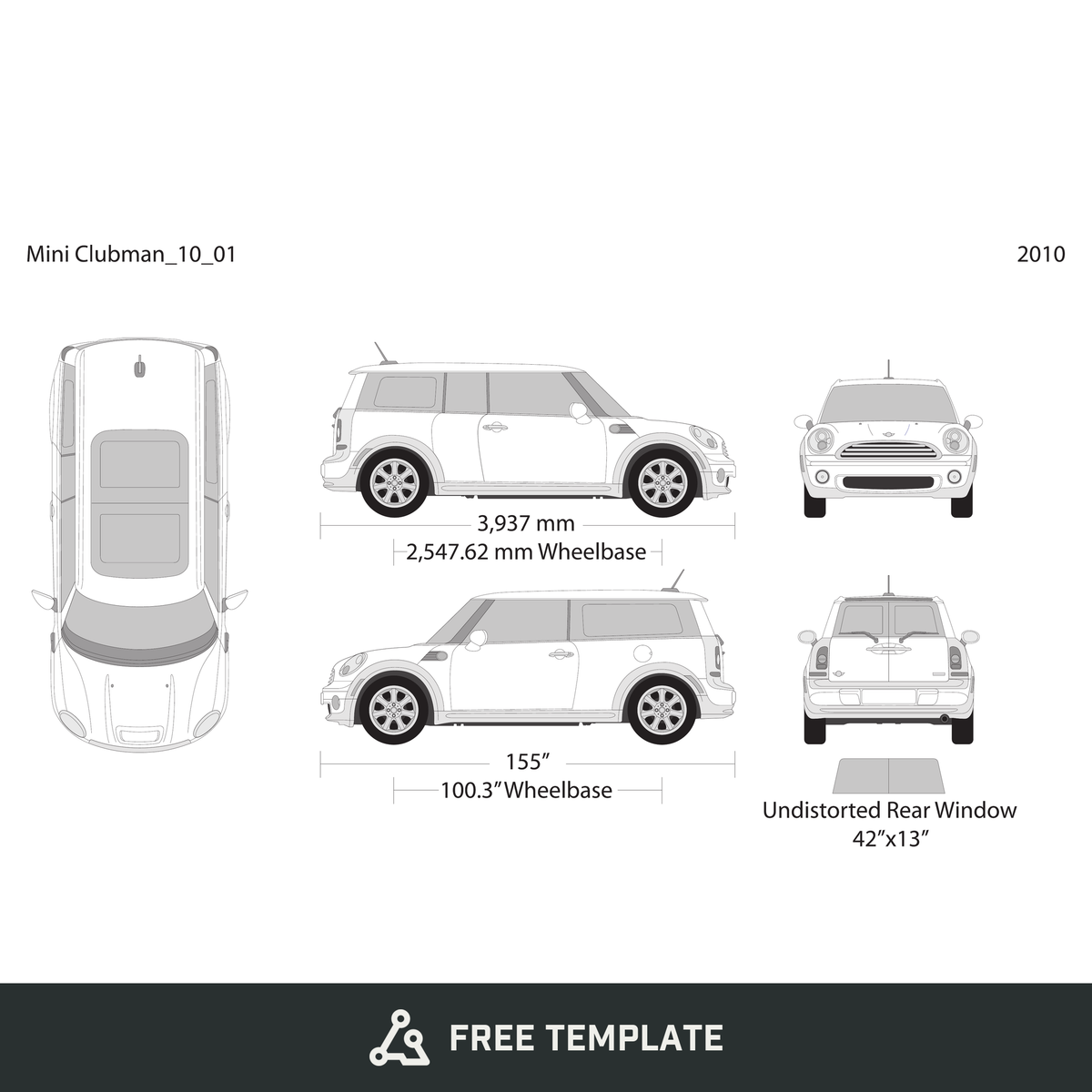 2010 Mini Cooper Mini Clubman free vector vehicle wrap template - GravBase