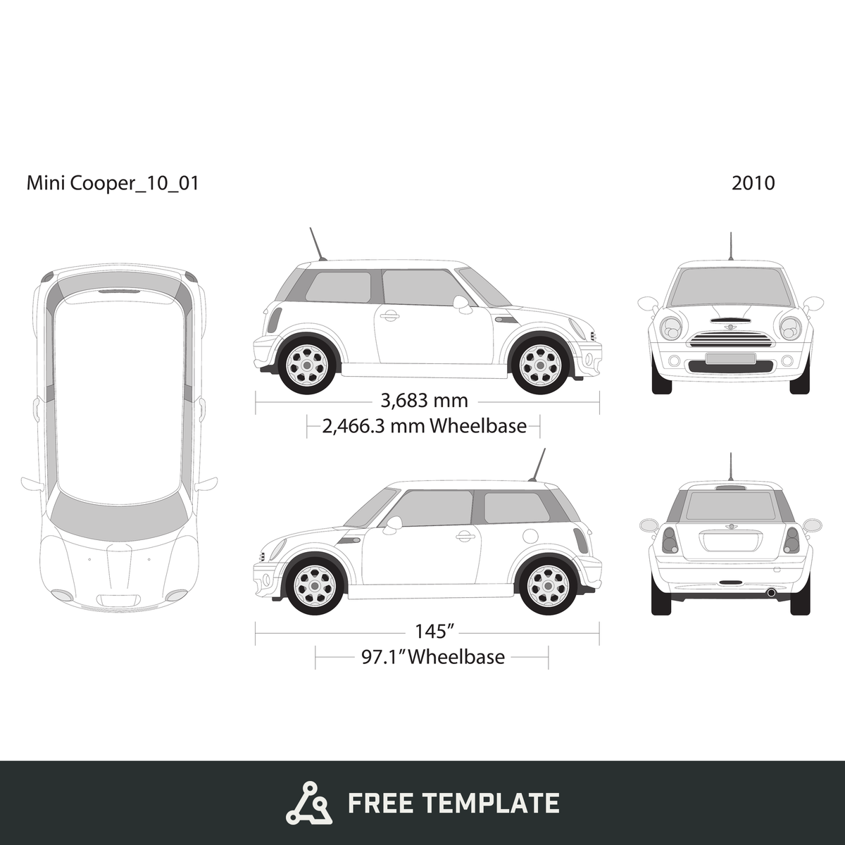2010 Mini Cooper Mini Hardtop free vector vehicle wrap template - GravBase