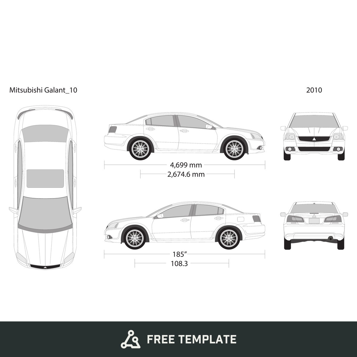 2010 Mitsubishi Galant free vector vehicle wrap template - GravBase