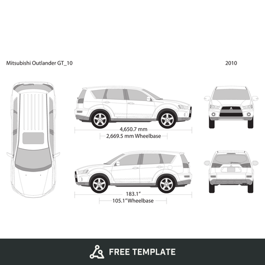 2010 Mitsubishi Outlander GT free vector vehicle wrap template - GravBase