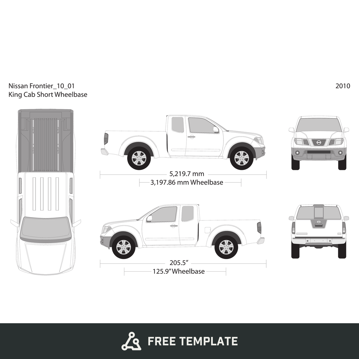 2010 Nissan Frontier front view free vector vehicle wrap template - GravBase