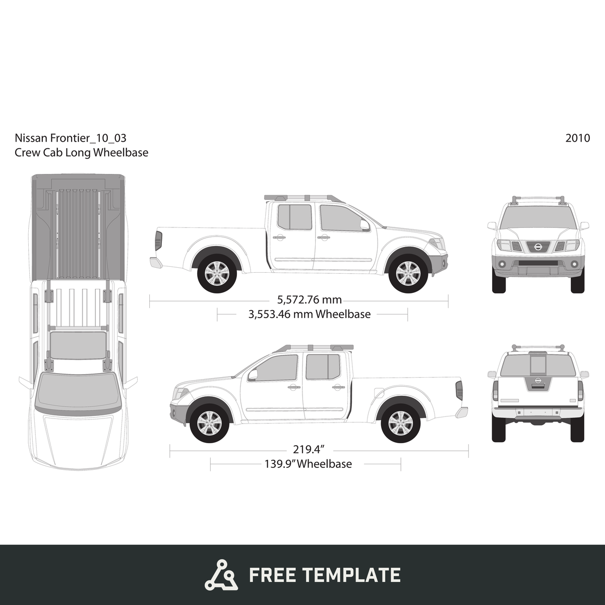 2010 Nissan Frontier front view free vector vehicle wrap template - GravBase