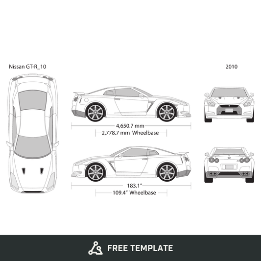 2010 Nissan GT-R free vector vehicle wrap template - GravBase