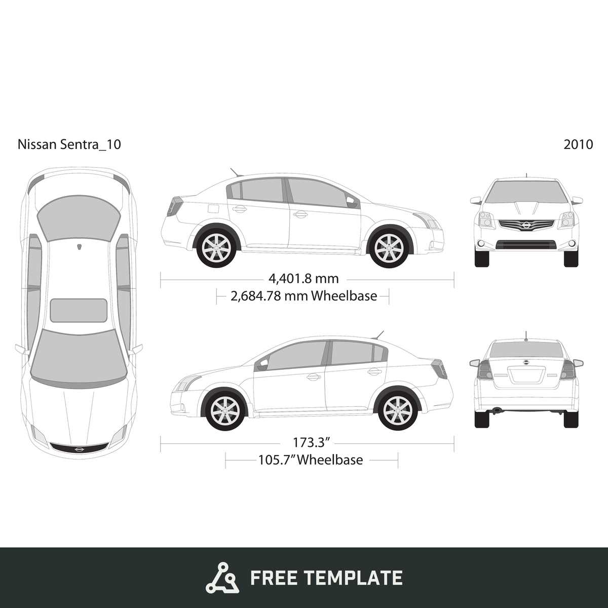 2010 Nissan Sentra free vector vehicle wrap template - GravBase