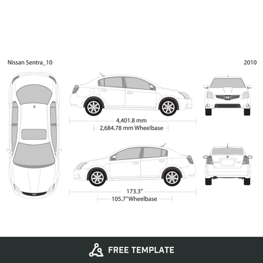 2010 Nissan Sentra free vector vehicle wrap template - GravBase