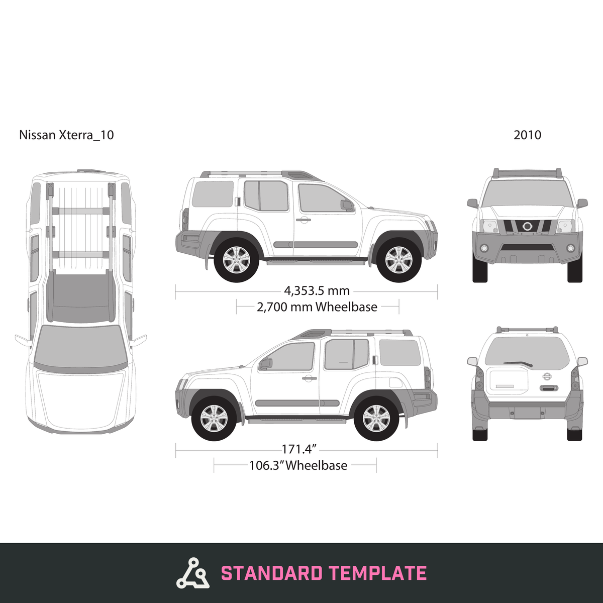 2010 Nissan Xterra vector wrap template, Design-Ready PDF - GravBase